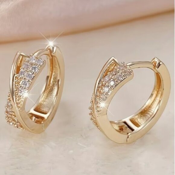 Huggie Jewelry - Dainty Golden-Plated Huggie Hoop Earrings with CZ - NEW